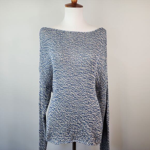 Ralph Lauren Denim & Supply Open Knit Sweater XL Boat Neck 100% Cotton Blue - Picture 6 of 7